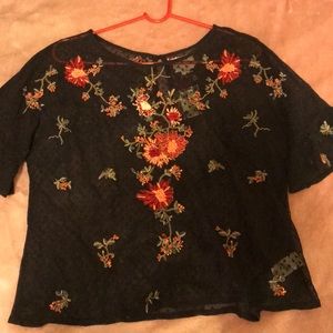Anthropologie black floral blouse